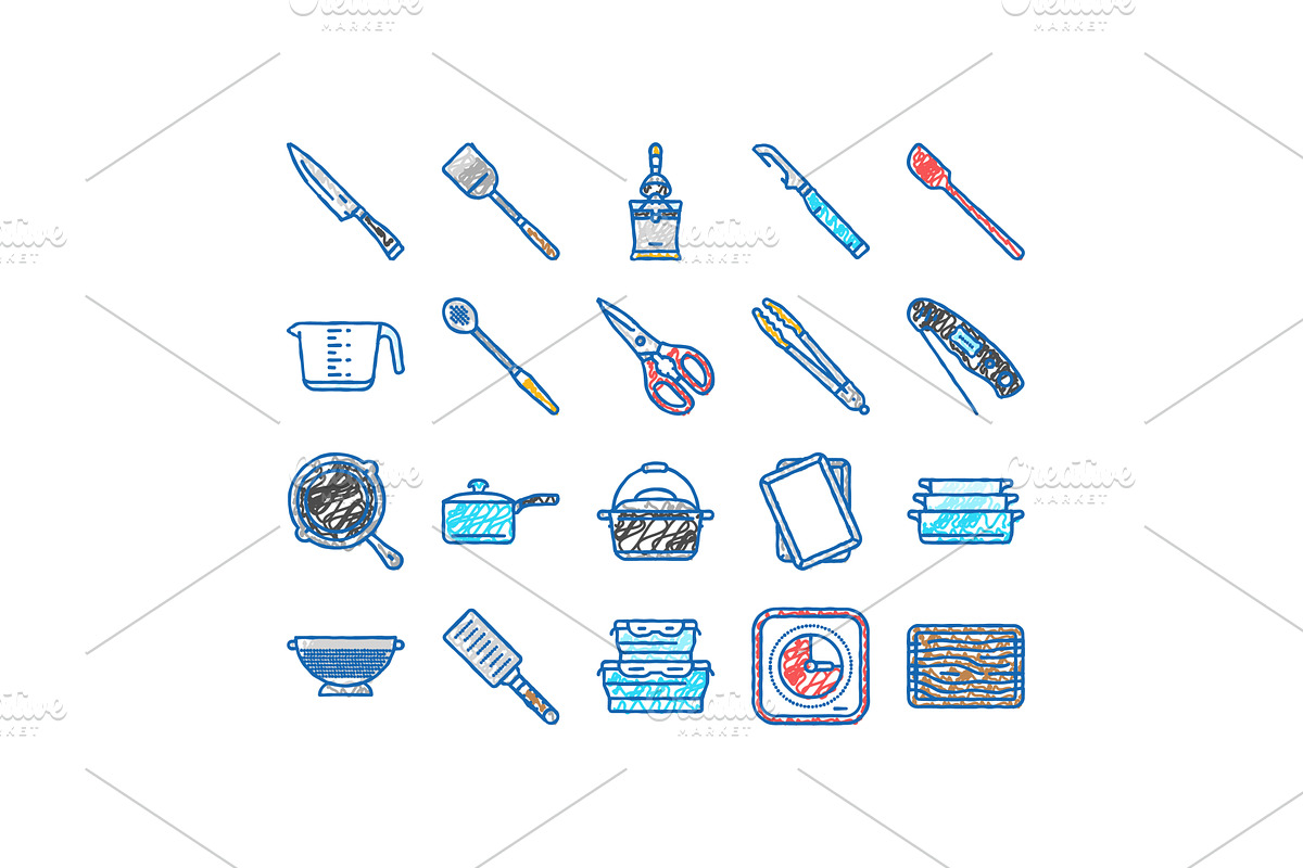 cookware kitchen cooking food icons, an Object Illustration by pikepicture