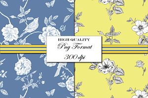 Toile De Jouy Patterns Yellow & Blue