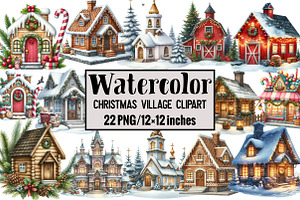 Christmas Village Clipart, an Illustration by Design Market