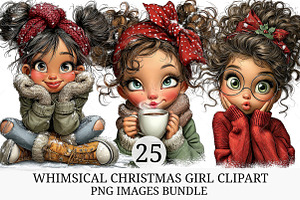 Whimsical Christmas Girl Clipart, an Illustration by Craft Nest