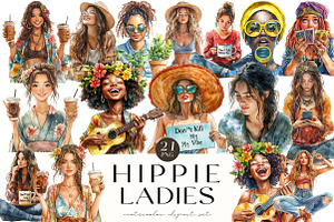 Watercolor Hippie Ladies Clipart, an Illustration by OK Design