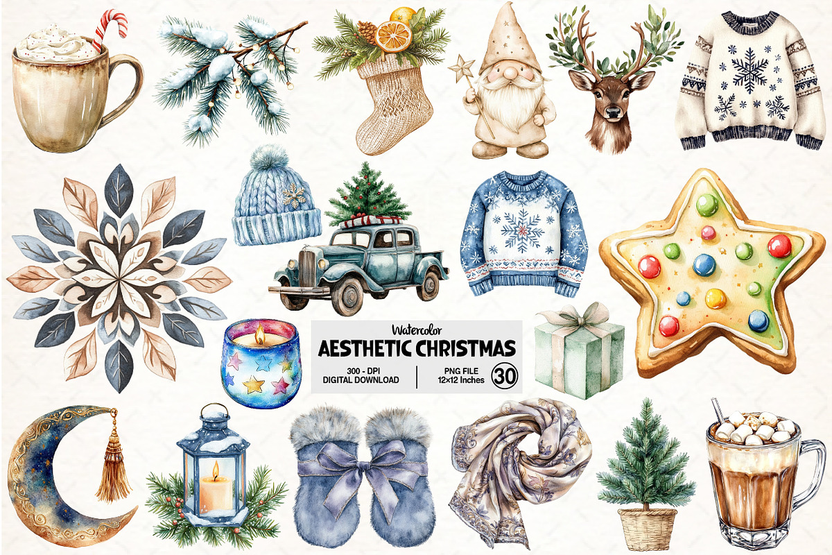 Aesthetic Christmas Clipart, an Illustration by Pixels.Craft (Photo 1 of 7)