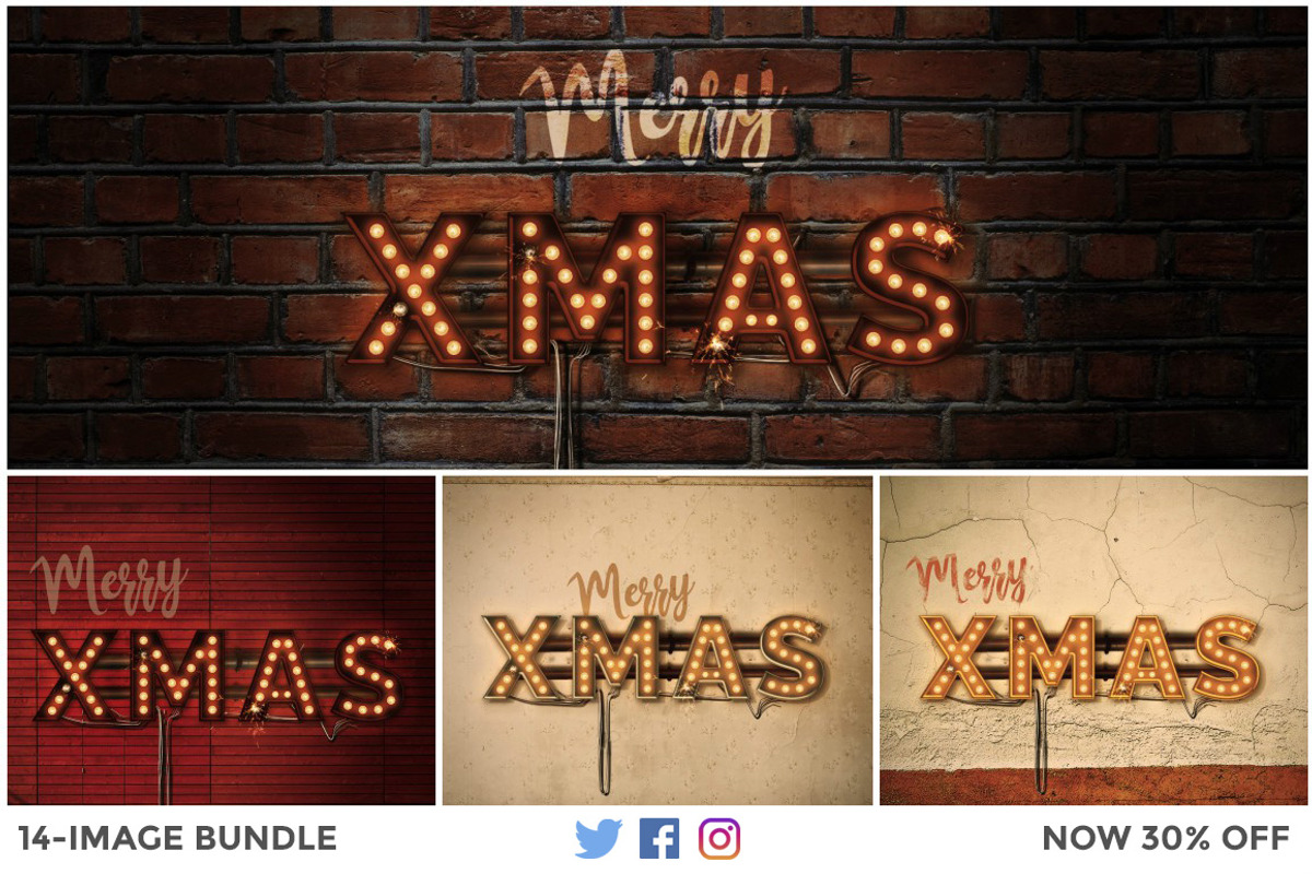 LightBulb Merry Christmas Signs, an Illustration by Solid Pixel (Photo 1 of 15)