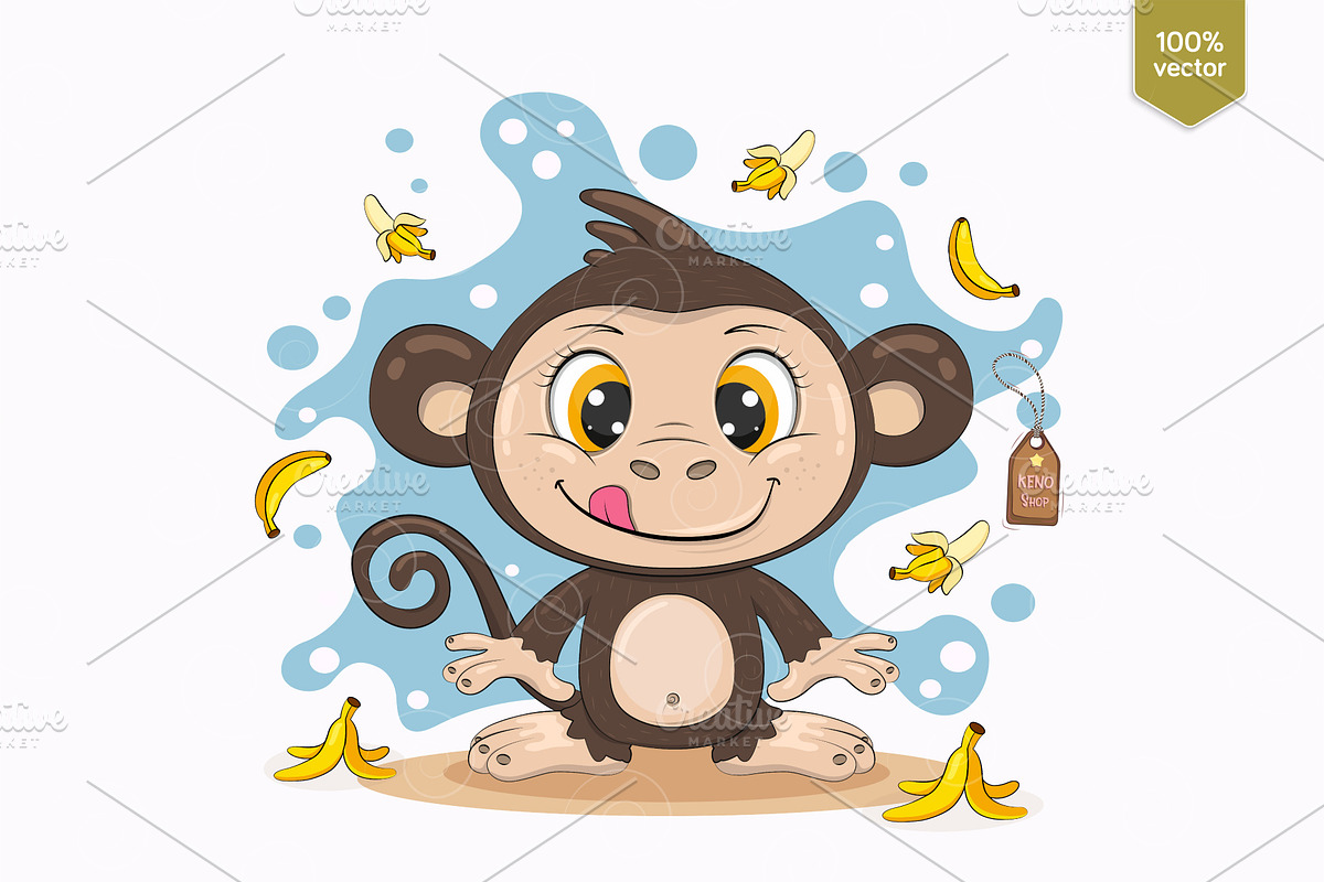 Cartoon Monkey. Tshirt, PNG., an Animal Illustration by KENO Mascots (Photo 2 of 3)