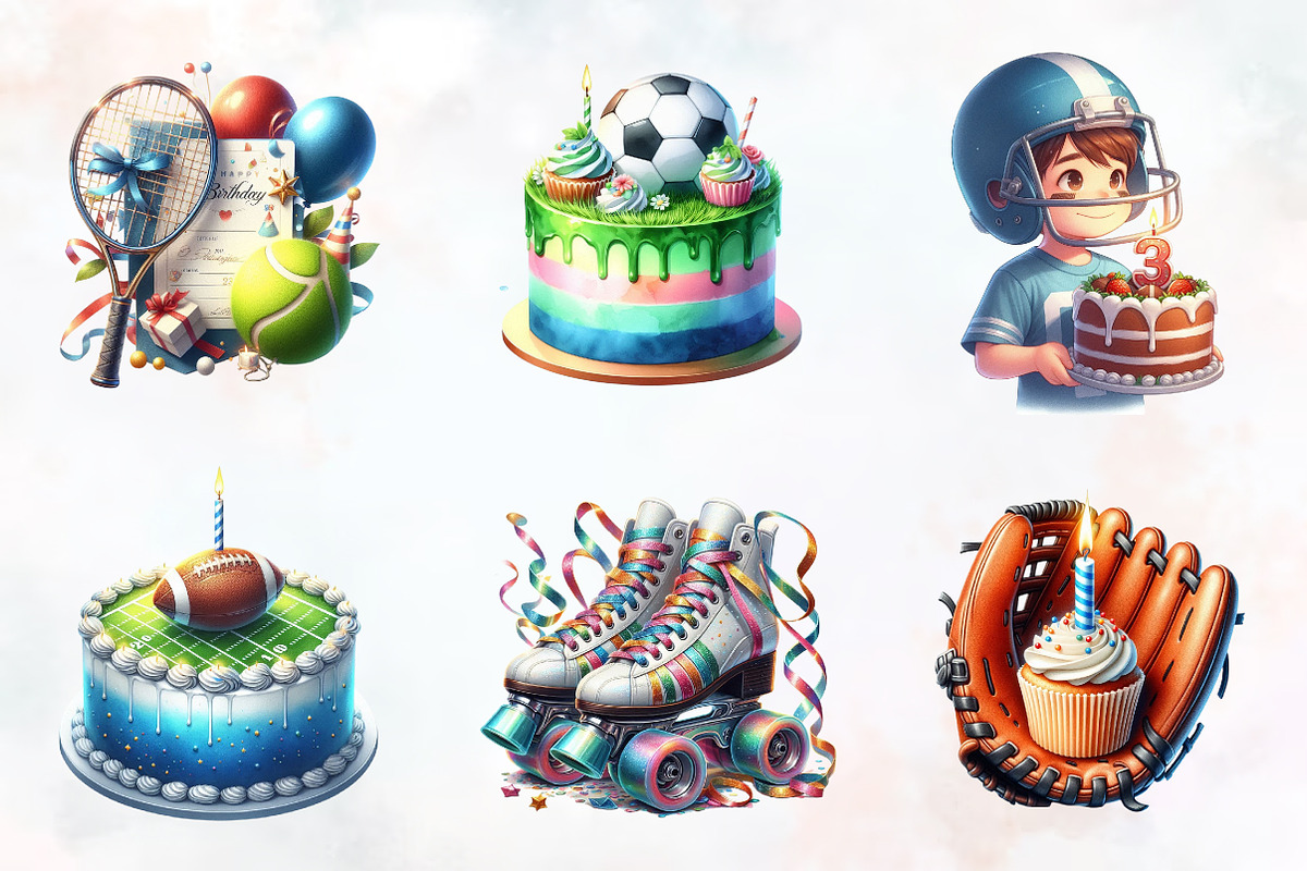 Sports Birthday Watercolor Clipart, an Illustration by RobertsArt (Photo 7 of 8)