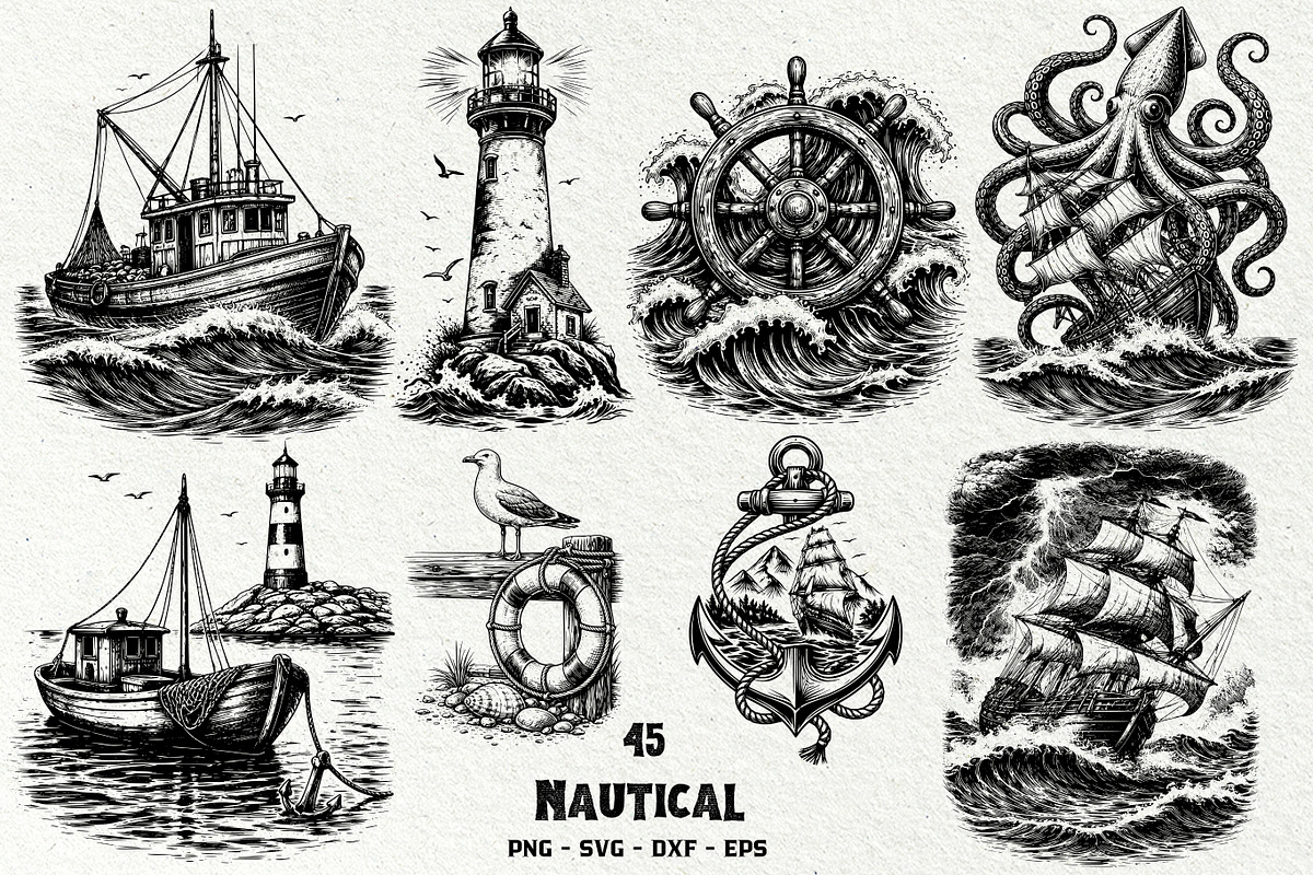 Nautical Engraving SVG Graphics, an Object Illustration by DENIDigitalArtSudio (Photo 1 of 6)