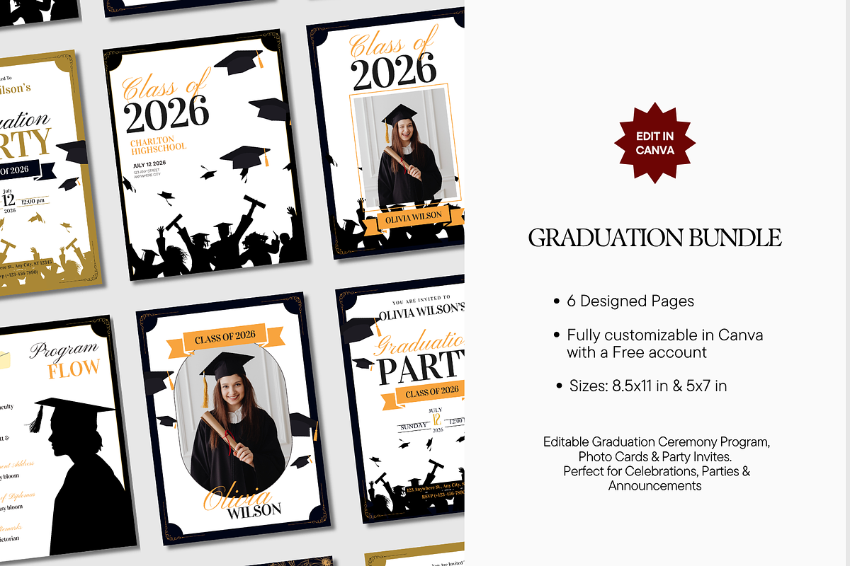 Graduation Templates Bundle, a Stationery Template by Anna Design Studio