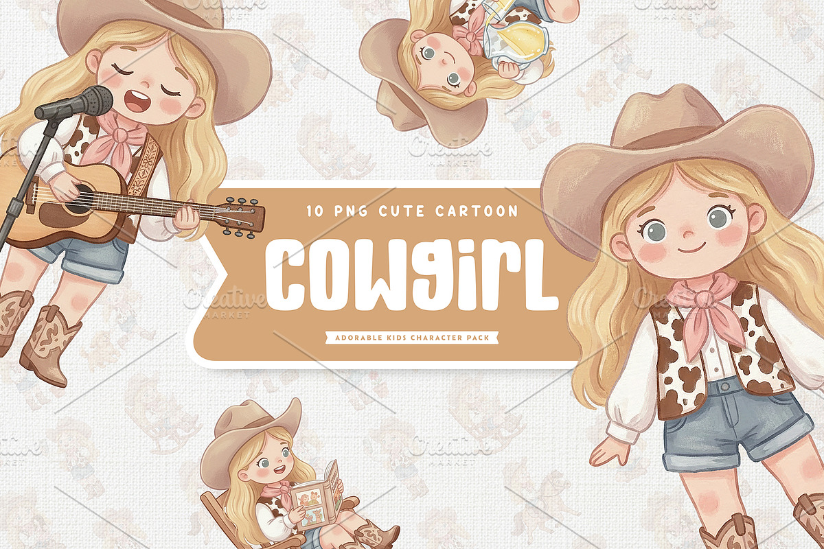Lovely Cowgirl Kid Cute Cartoon Art, a Person Illustration by Gohsantosa (Photo 1 of 4)