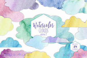 Watercolor Rainbow Clouds Vol. 2, an Object Graphic by ClipartBrat Graphics