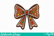 Christmas Cookie Bow PNG, an Illustration by Watercolor design (Thumbnail 1 of 3)