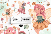 Fairy Garden Watercolor Clipart, an Illustration by Gau Silva Studio (Thumbnail 1 of 5)