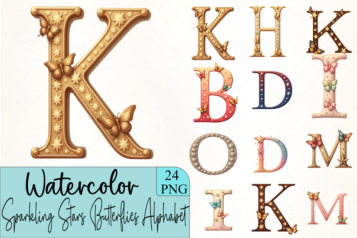 Sparkling Stars Butterflies Alphabet, an Illustration by CrexoraLab (Photo 1 of 5)