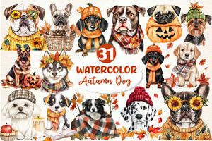 Watercolor Autumn Dog Clipart, an Illustration by Dream Creation