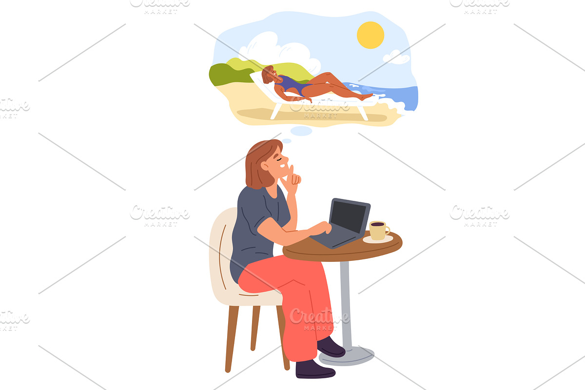 Woman at work dreams of summer, a Person Illustration by Vectorbuum