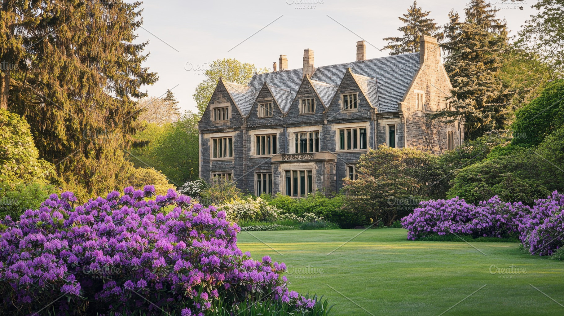 Mansion amid blooming flowers, a Photo by Beautiful things