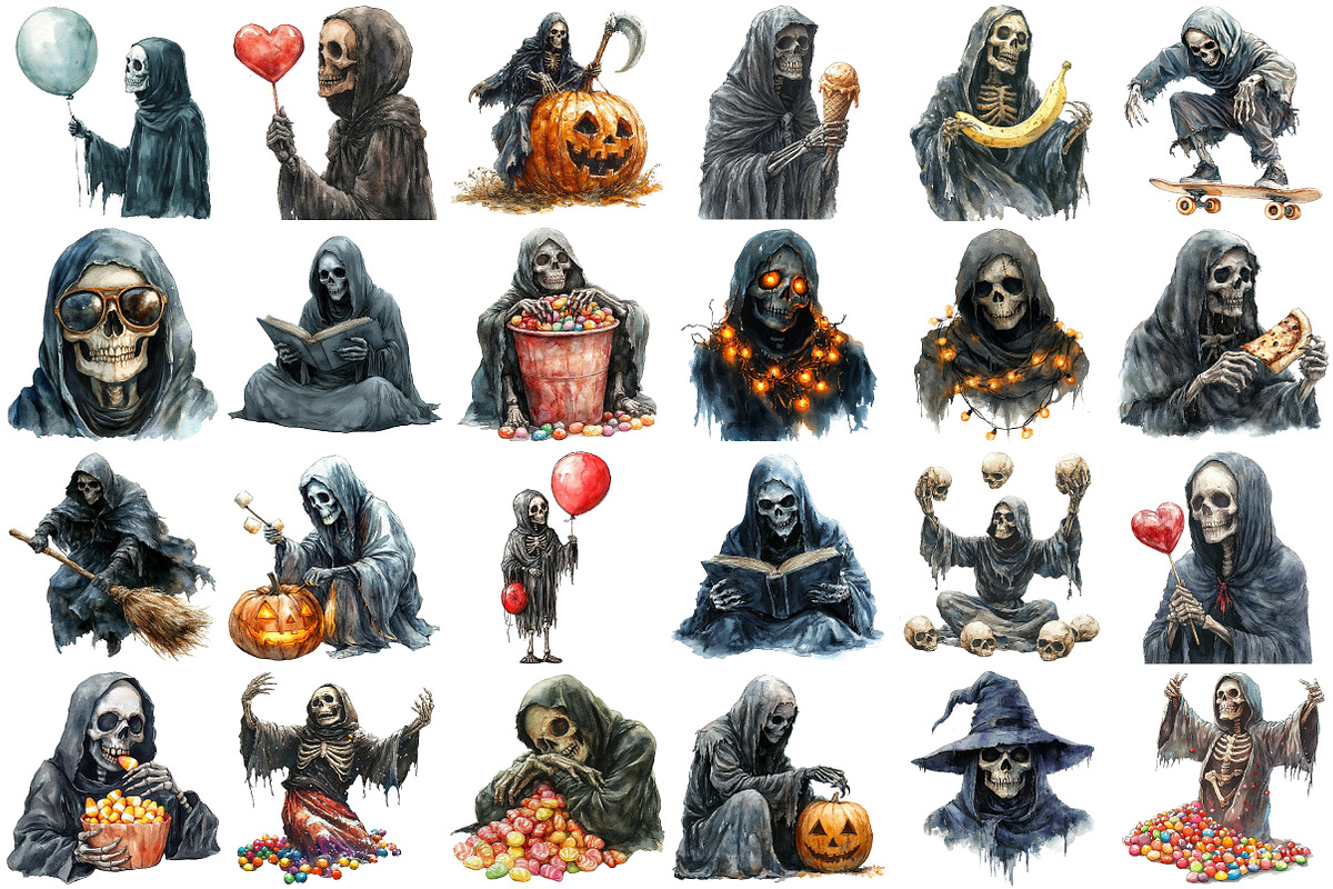 Halloween Funny Reaper Clipart, an Illustration by Pixels.Craft (Photo 2 of 7)