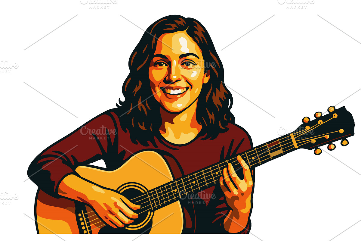 Female Musician with Acoustic Guitar, a Person Illustration by AlexArt