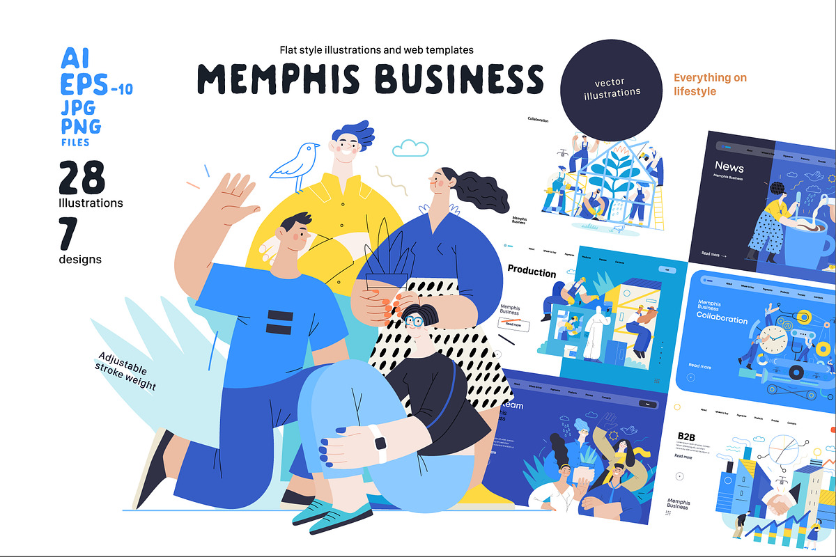 Memphis Business, vector illos, a Templates & Theme by Grivina's shop (Photo 1 of 27)