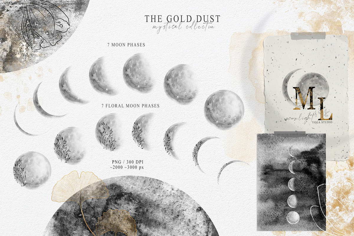 SALE! Watercolor moon collection, a Texture Illustration by Tiana Geo (Photo 4 of 13)