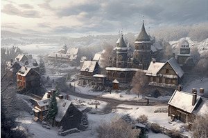 Winter Village Houses Scenery View