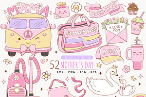 Retro Mother's Day Clipart, Girly, a Seasonal Illustration by TitaLivingArt