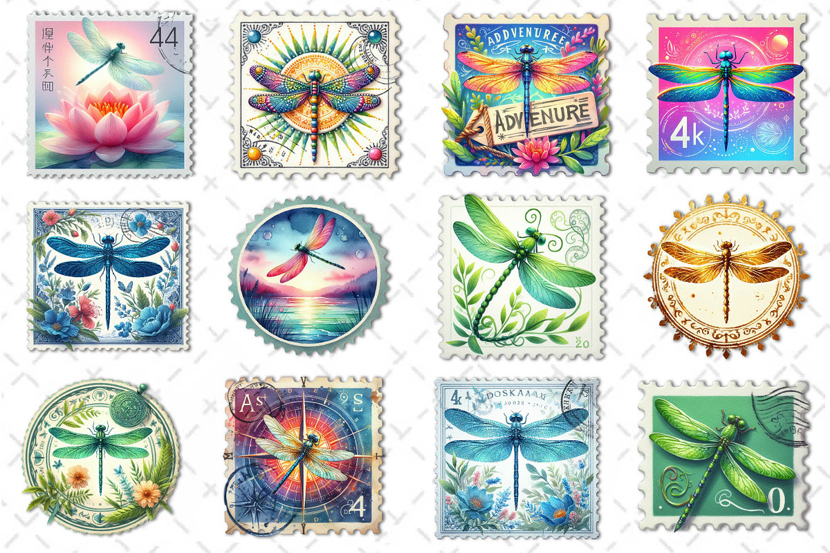 Dragonfly Postage Stamps Clipart, an Illustration by Dream Creation (Photo 2 of 4)