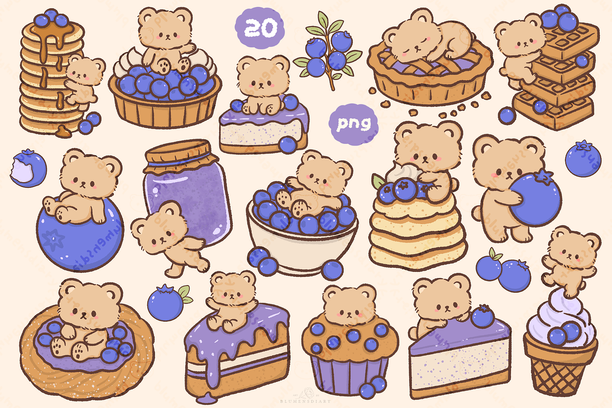 Bear Blueberry Dessert Clipart, an Animal Illustration by Blumensdiary (Photo 2 of 6)