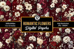 Cream & Burgundy Flowers Pattern, a Pattern Graphic by Creative Store