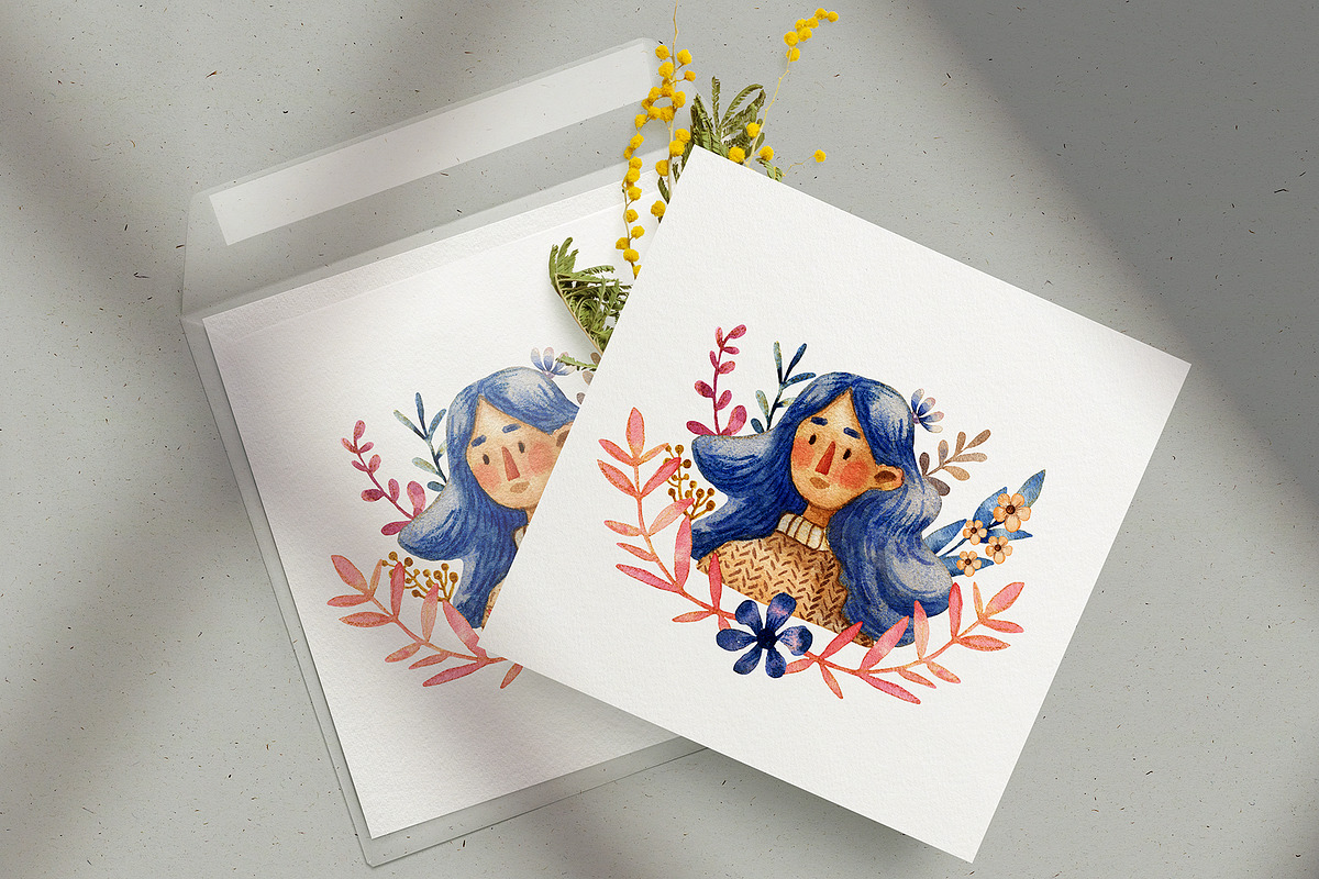 Cute Girls - Watercolor Clip Art Set, a Person Illustration by Mashamashastu (Photo 11 of 12)