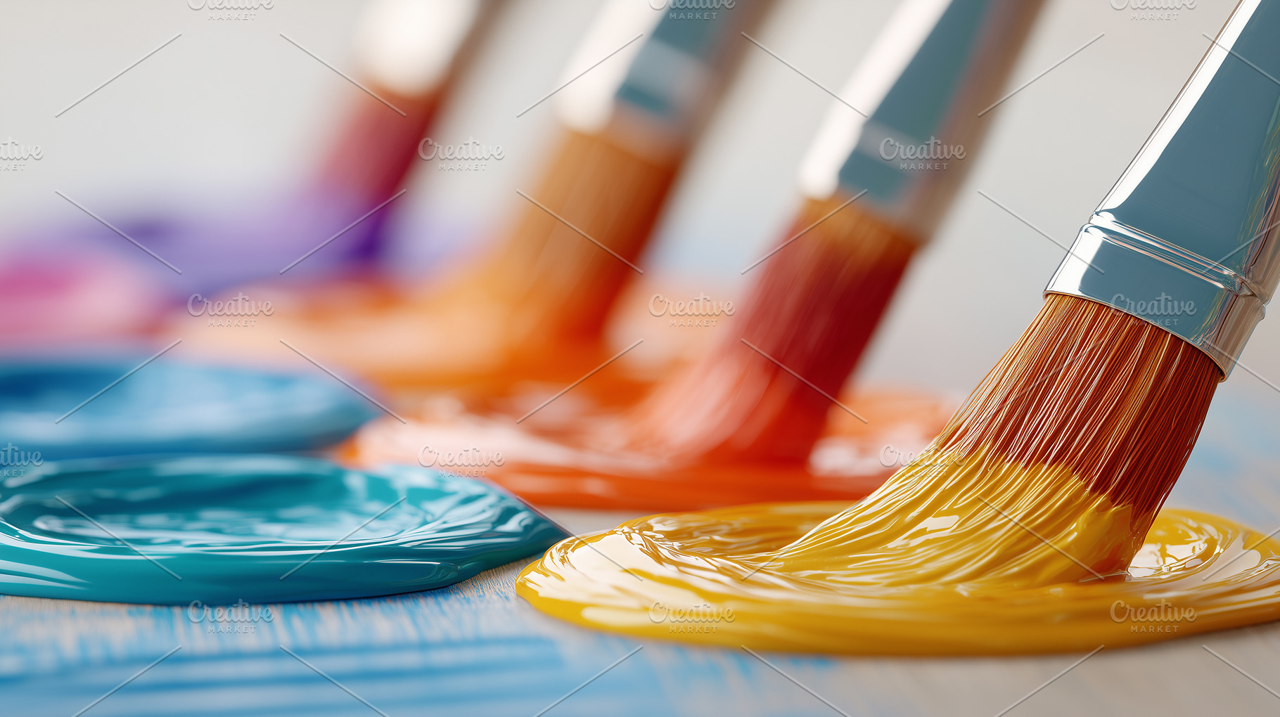 Close up of paintbrushes dipped in, an Arts & Entertainment Photo by MistyDay