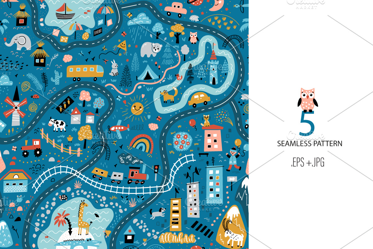 Children's World Map Play Mat, a Pattern Graphic by AllNikArt (Photo 6 of 6)