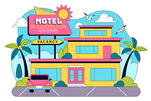 10 Retro Roadside Motel Illustration, an Object Illustration by denayunebgt
