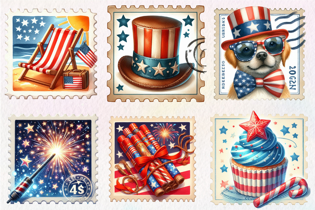 4th of July Postage Stamps Clipart, an Illustration by CreationArt (Photo 5 of 5)