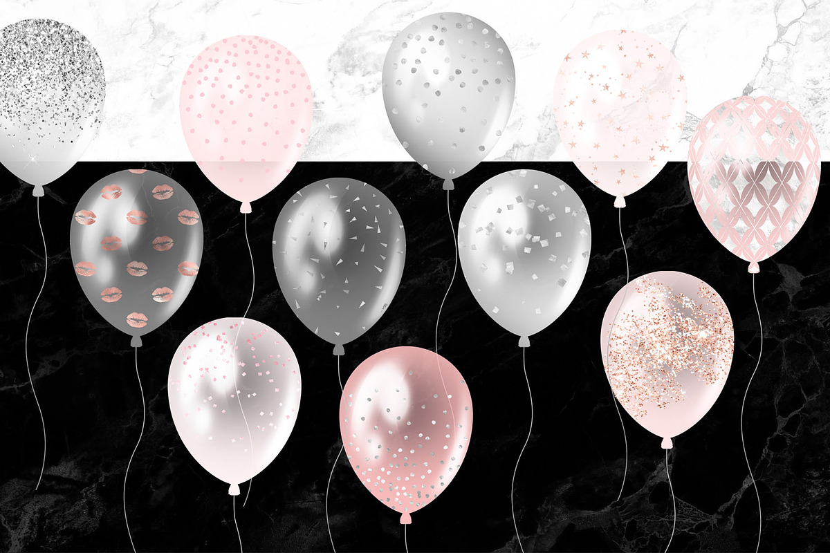 Blush and Silver Balloons Clipart, an Illustration by Digital Curio