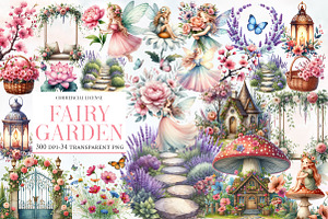 Fairy Garden Watercolor Clipart, an Illustration by Designworld