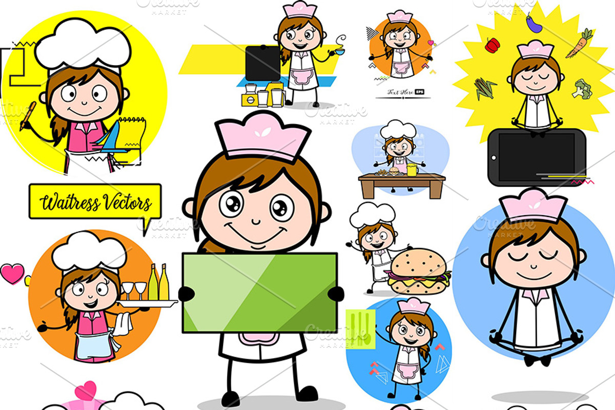 Waitress ~ Cartoon Character Set, a Food Illustration by The Toon Company (Photo 10 of 10)