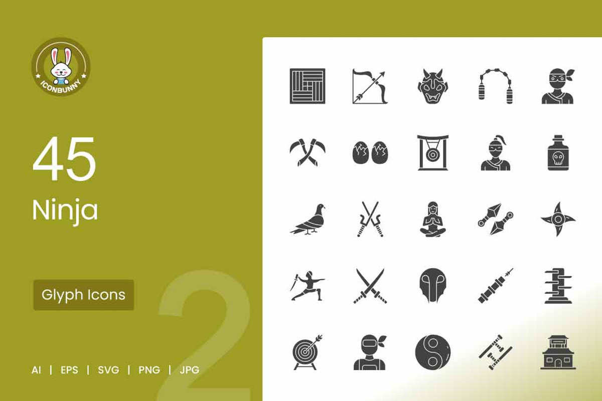 45 Ninja Glyph Icons, an Icon by IconBunny (Photo 1 of 2)