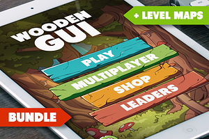 Wooden GUI and Game Level Map BUNDLE