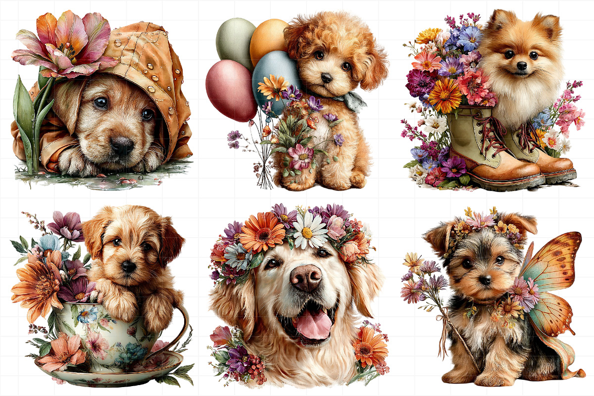 Whimsical Spring Dogs Clipart, an Illustration by Daily.Designs (Photo 6 of 7)