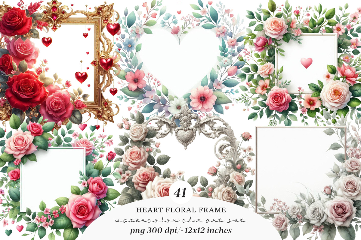 Valentines Watercolor Heart Border, an Illustration by SinaCreation (Photo 1 of 11)