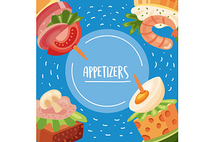 appetizers snacks circular frame, a Food Illustration by studiogstock
