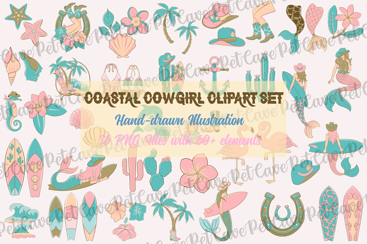 Coastal Cowgirl Clipart PNG Set, an Illustration by Pet Cave (Photo 1 of 5)