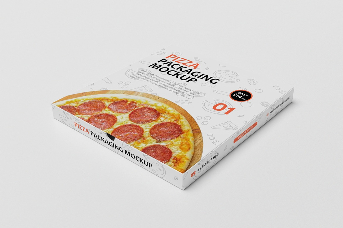 Pizza Box Packaging Mockup, a Packaging Mockup by Graphic Deal (Photo 2 of 7)