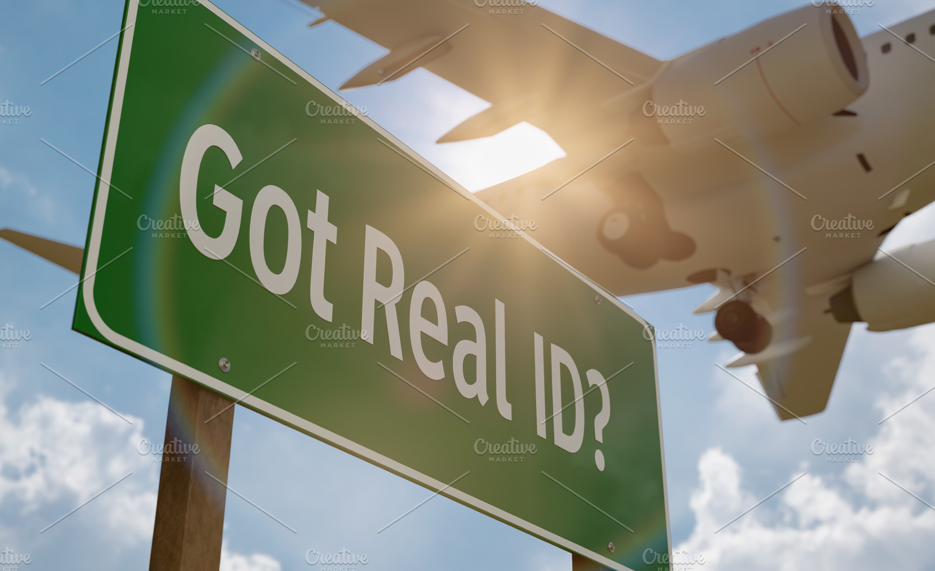 Got Real ID? Road Sign and a Plane, a Transportation Photo by Andy Dean Photography