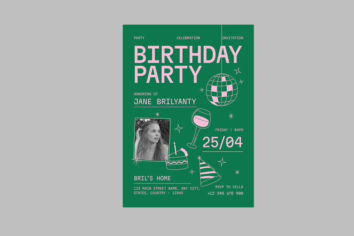 Green Blue Birthday Party Invitation, a Card Template by Neermana (Photo 3 of 4)