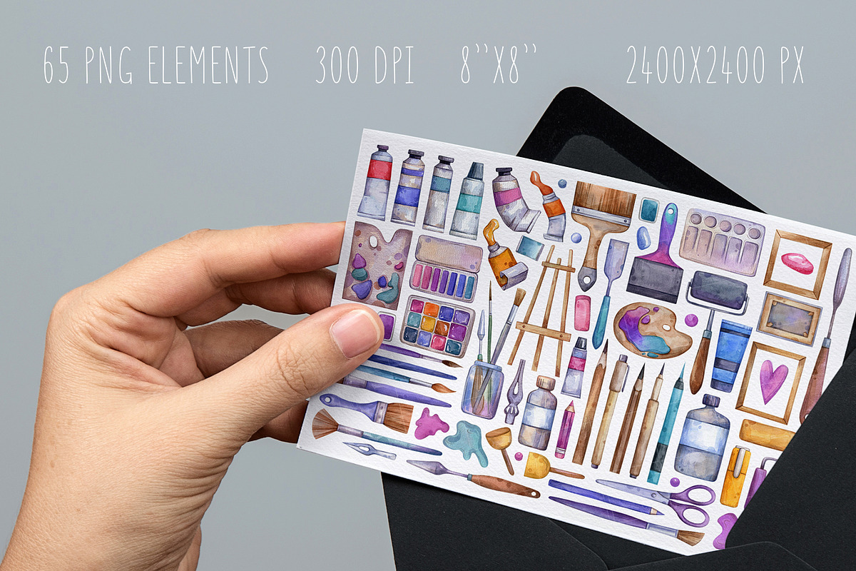 Watercolor Art Supplies |80 elements, an Education Illustration by Aquarellka (Photo 3 of 6)