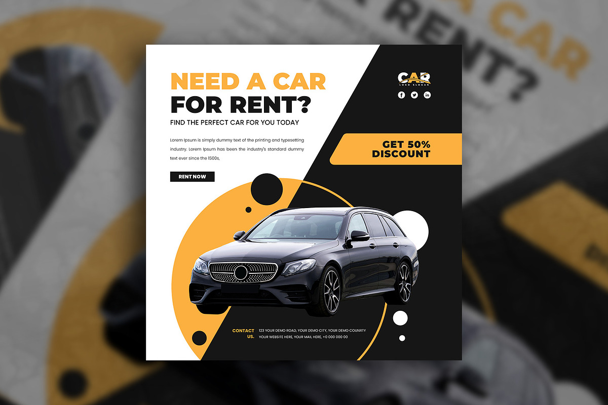 Rent a car social media post, a Social Media Template by Tanmoy Topu (Photo 2 of 5)