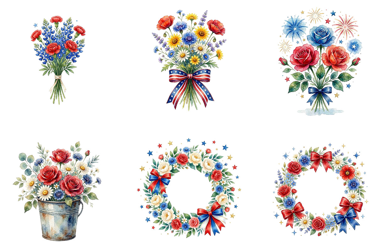 4th of July Flowers Clipart, a Seasonal Illustration by Designking (Photo 3 of 5)