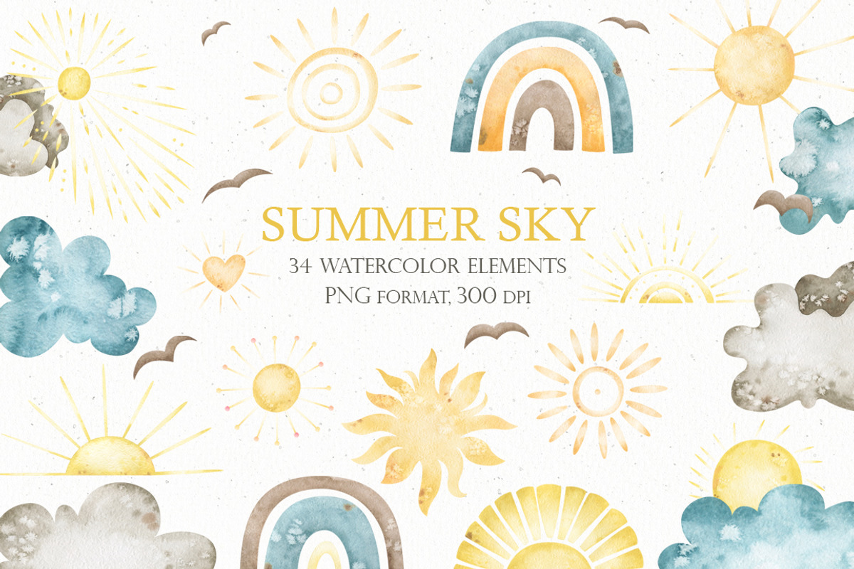 Watercolor Summer Sky Clipart, an Object Graphic by OrangePeafowlArt (Photo 1 of 8)
