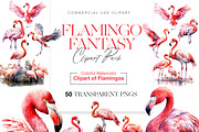 Flamingo Watercolour Clipart, an Animal Illustration by BrushstrokeArtGB (Thumbnail 1 of 9)